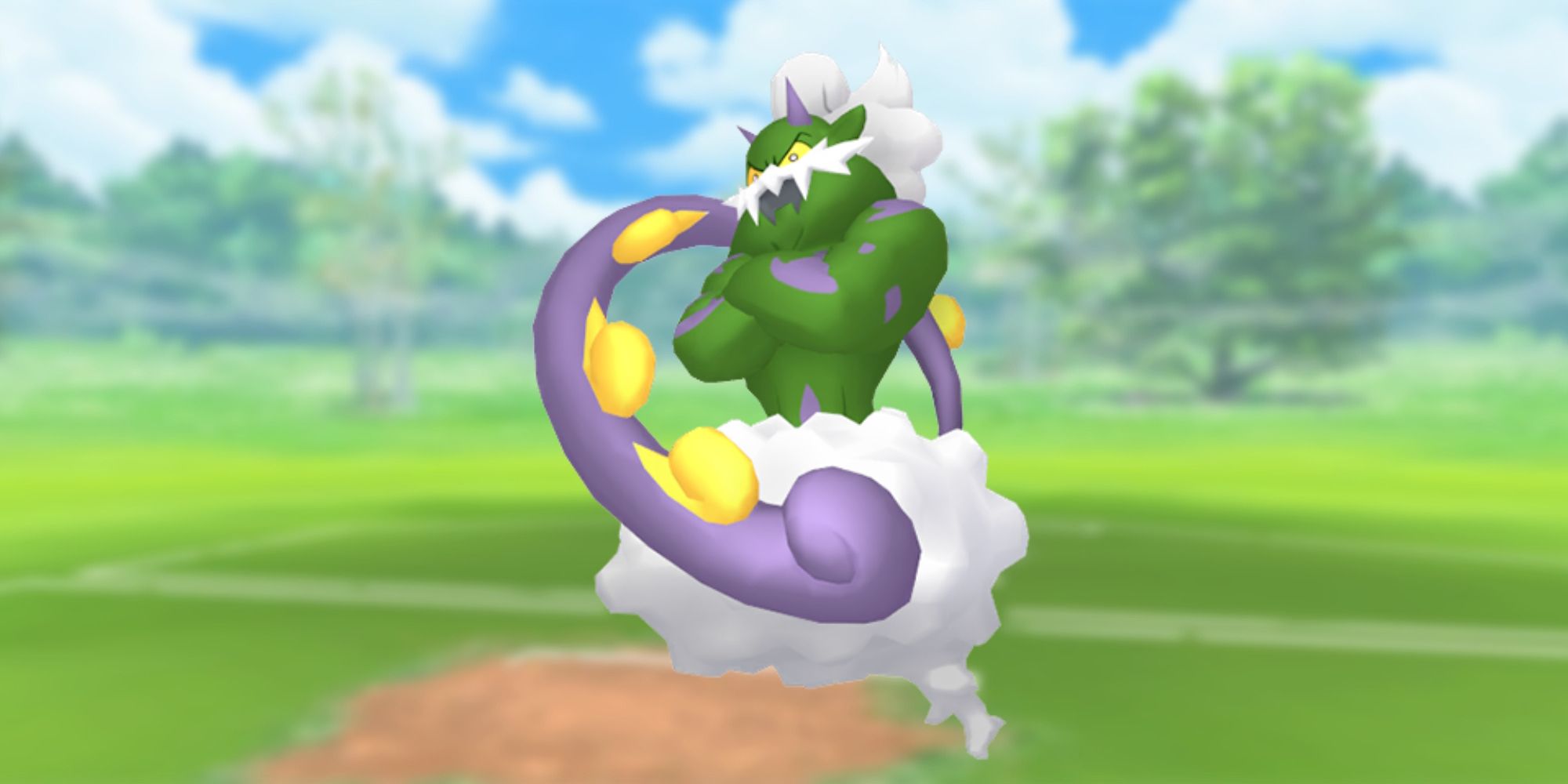 Incarnate Forme Tornadus with the Pokemon Go battlefield as the background