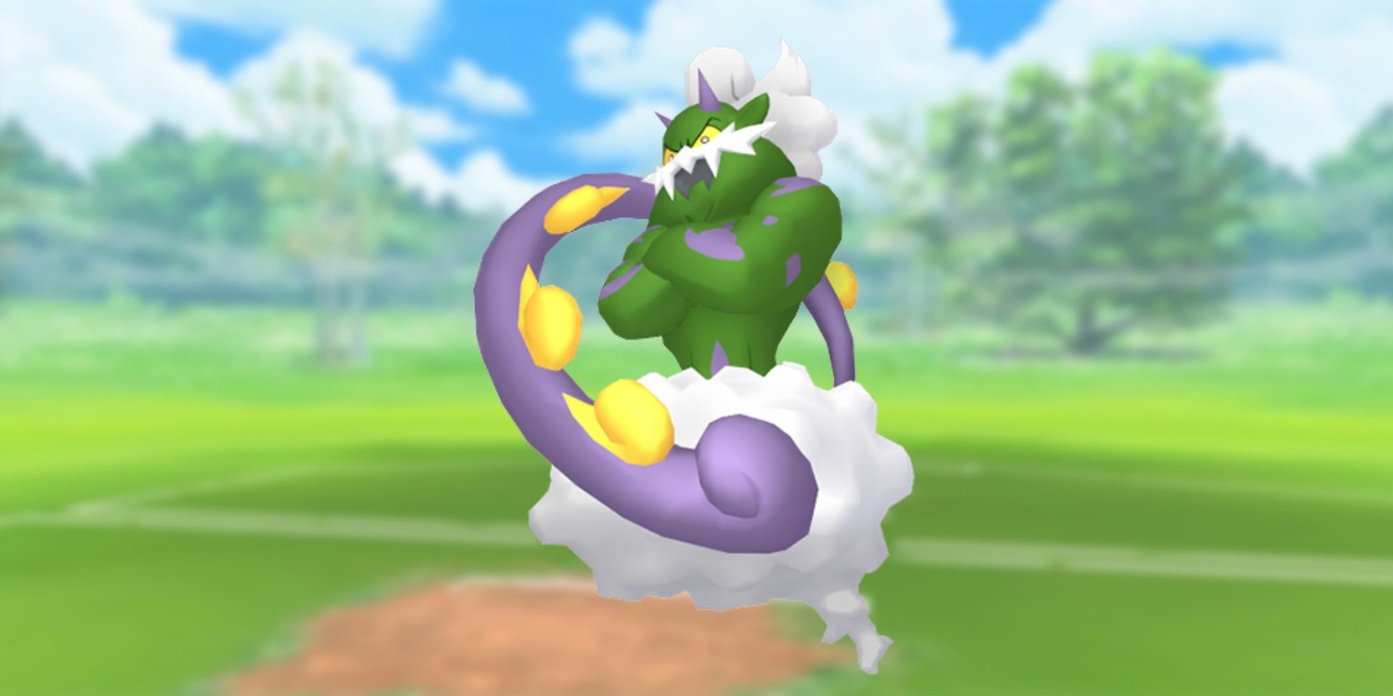 Incarnate Forme Tornadus на фоне поля битвы Pokemon Go