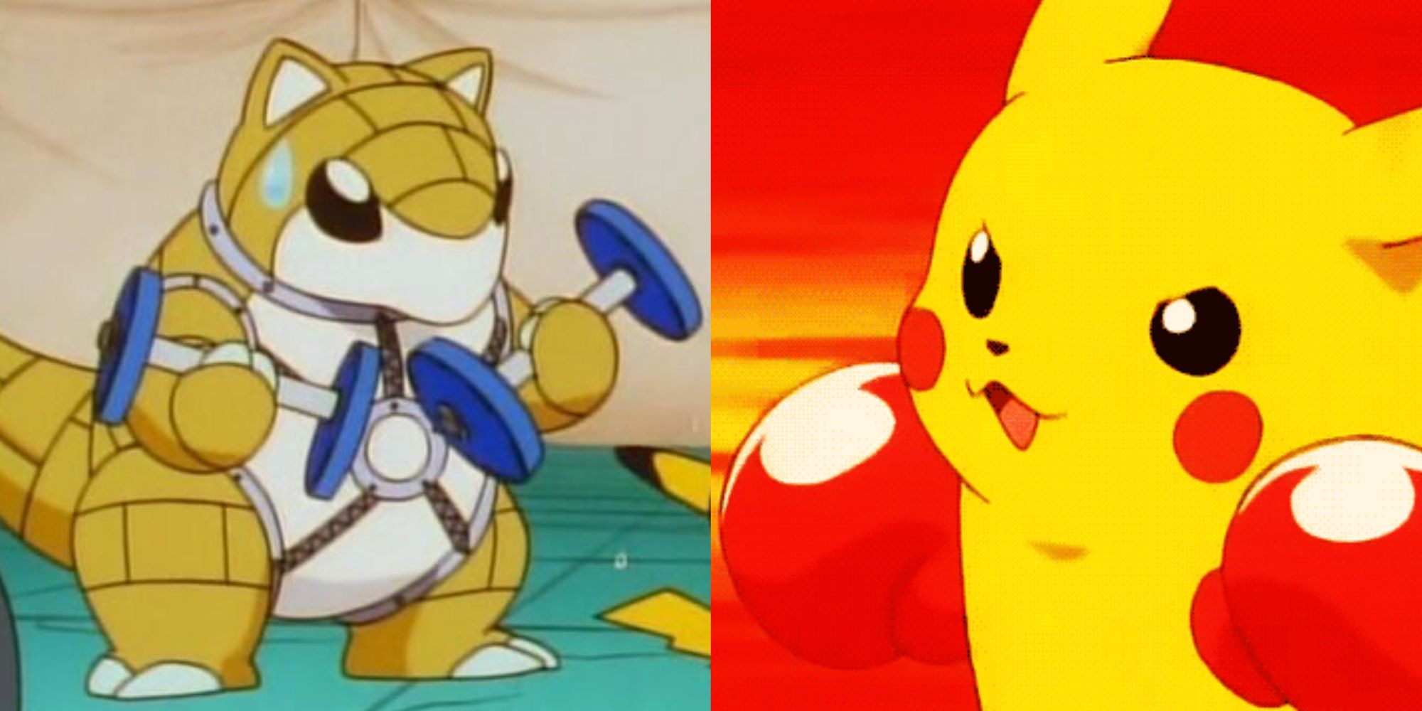 pokemon sandshrew lifting weights and pikachu boxing