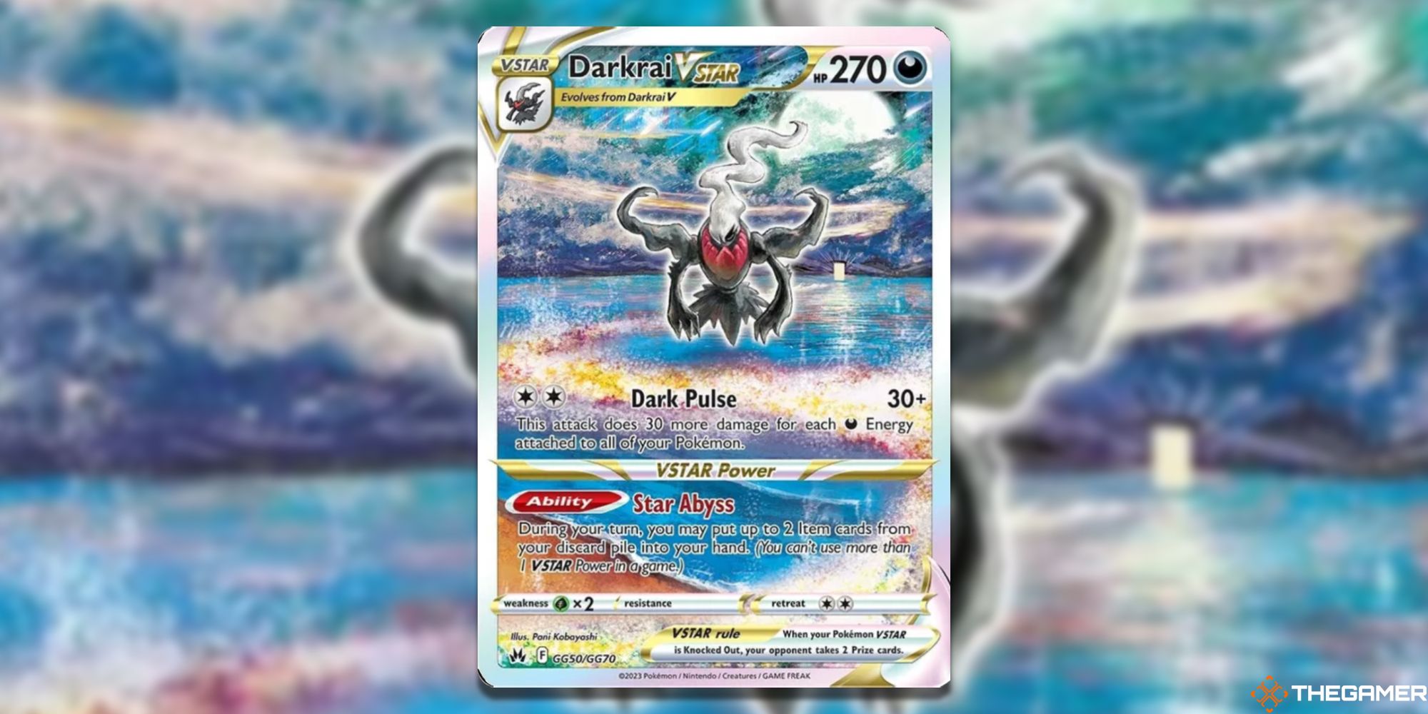 Image of the card Darkrai VSTAR in Pokemon TCG, with art by Pani Kobayashi