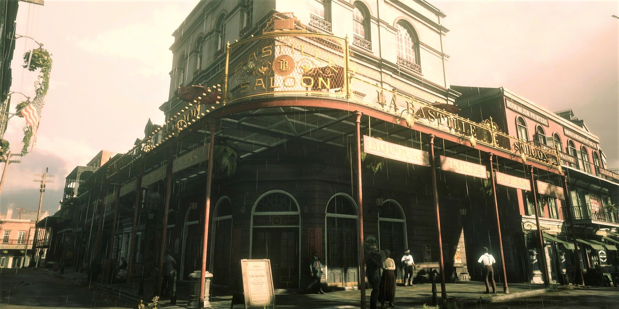 An image of the saloon in the city of Saint Denis from Red Dead Redemption 2