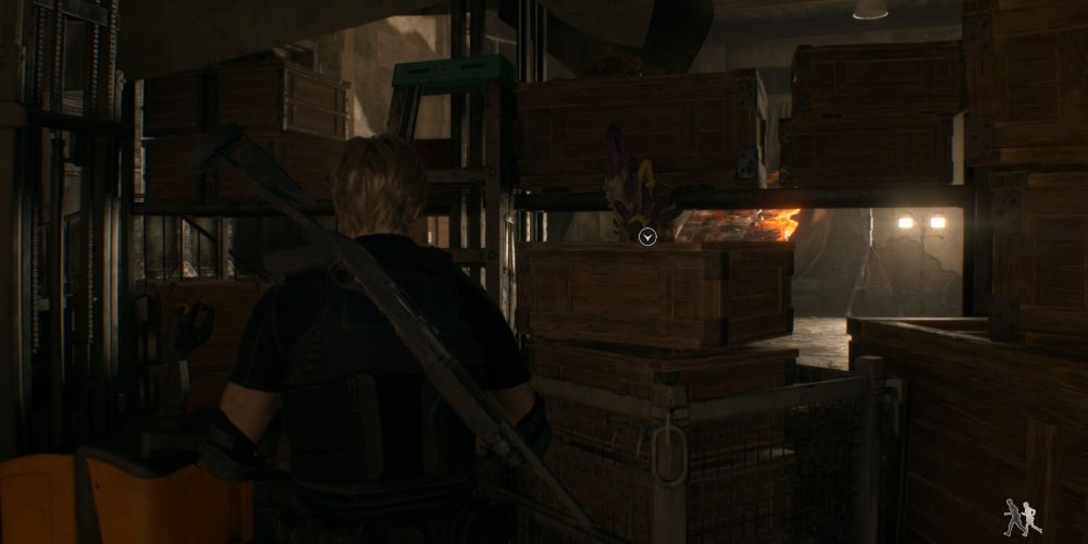 leon kennedy finds a crystal ore in los illuminados amber storeroom in resident evil 4 remake