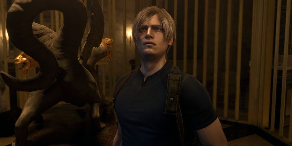 leon kennedy stuck in the chimera statue trap in resident evil 4 remake