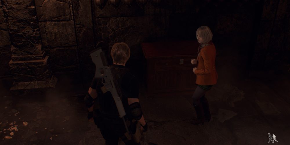 leon kennedy and ashley graham near a locked drawer in resident evil 4 remake