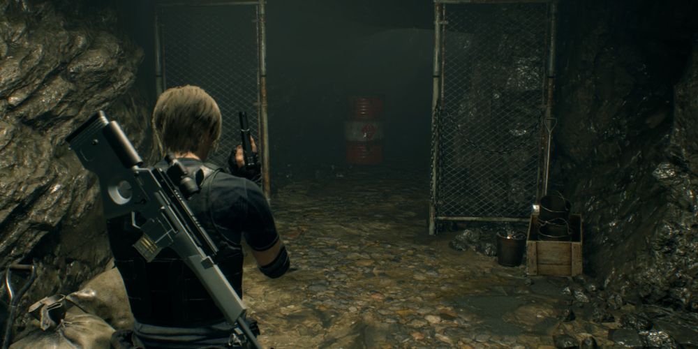 the red barrel in the wharf tunnels in resident evil 4 remake