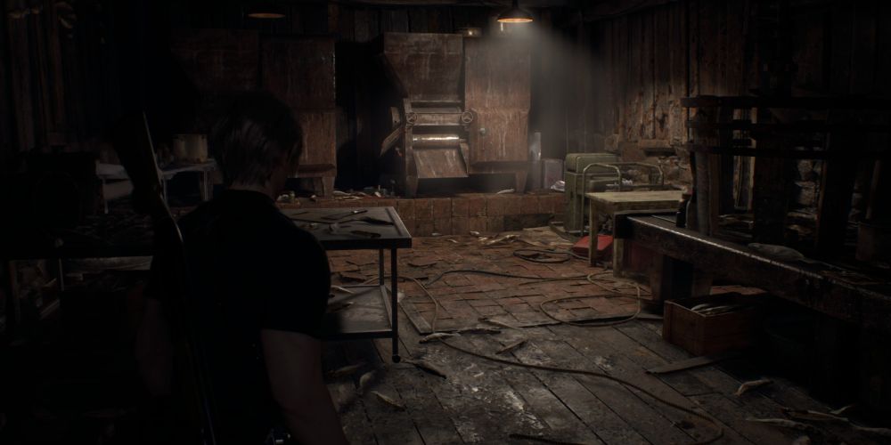 leon kennedy searches for boat fuel in the fish farm in resident evil 4 remake