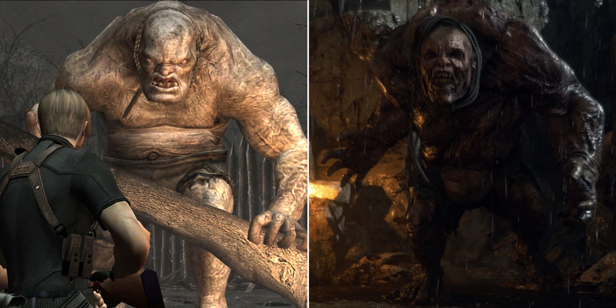 The first battle with El Gigante in the original and remake versions of Resident Evil 4