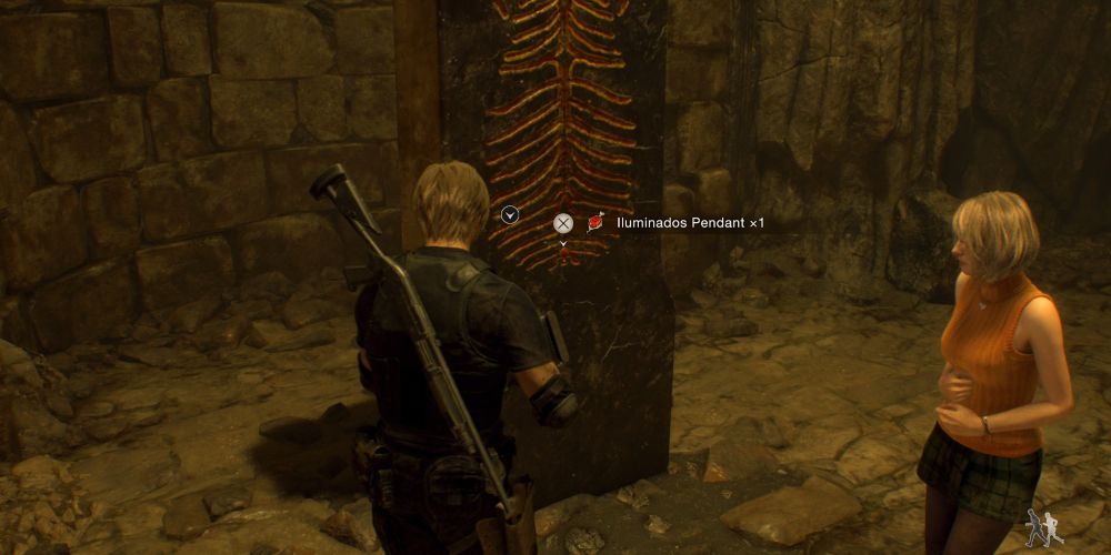 leon kennedy and ashley graham steal the illuminados pendant from the cult sanctuary in resident evil 4 remake