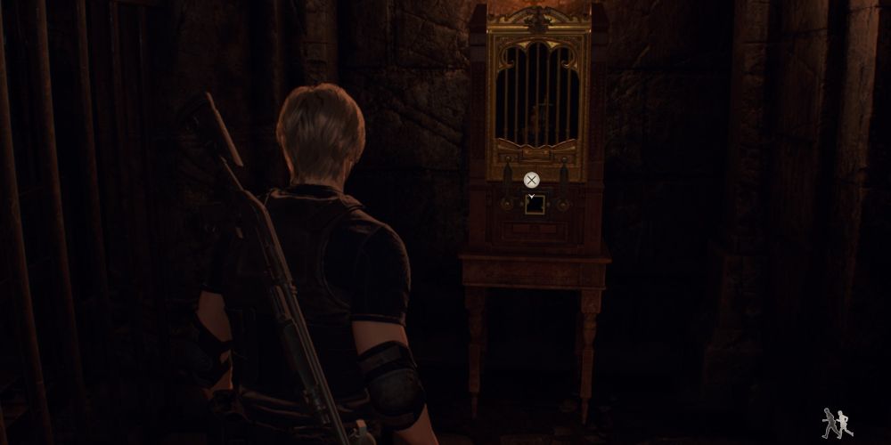 leon kennedy uses the cubic device to access the justitia statue in resident evil 4 remake