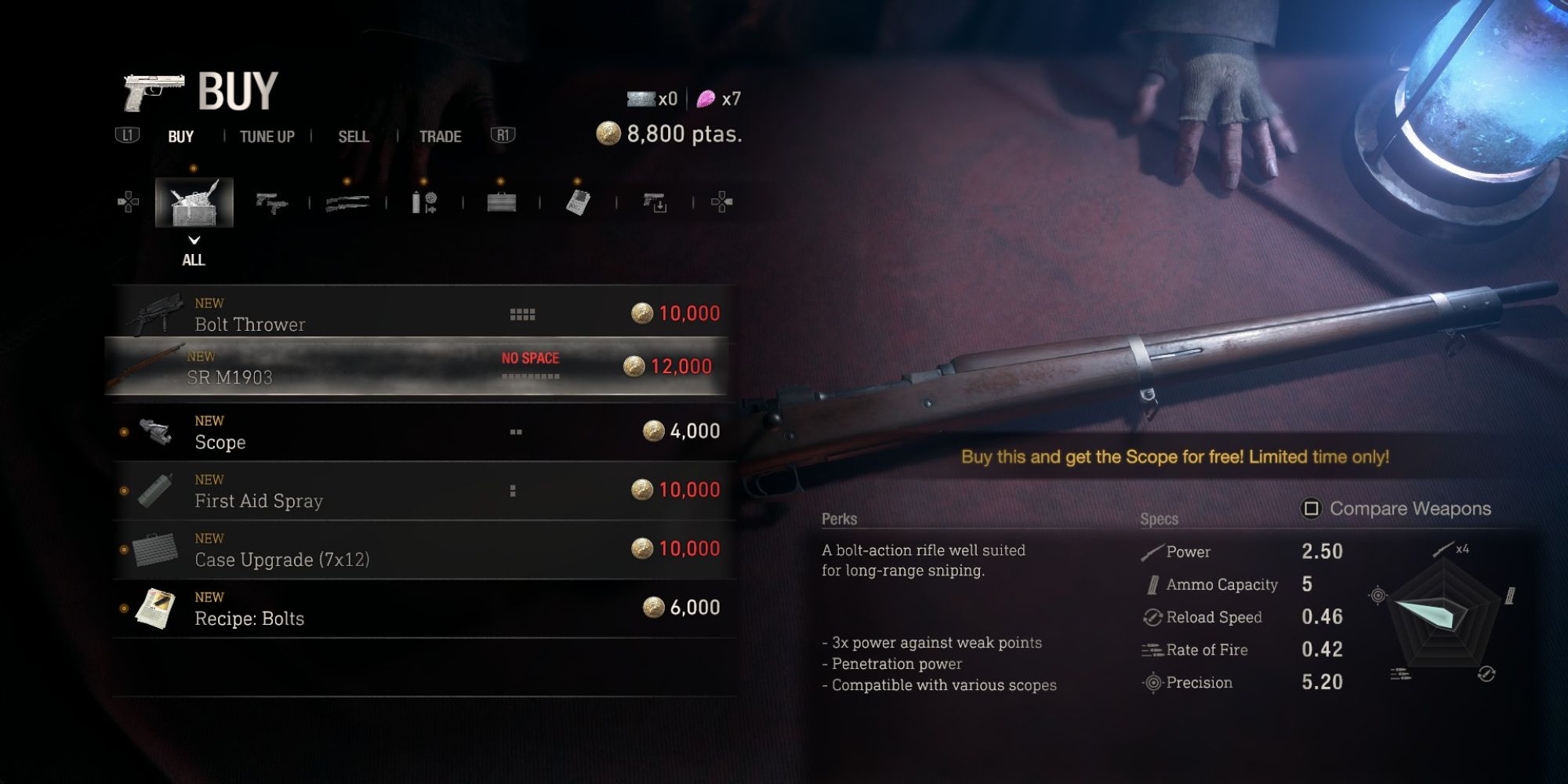 экран торговца в ремейке resident evil 4, на котором изображена винтовка M1903
