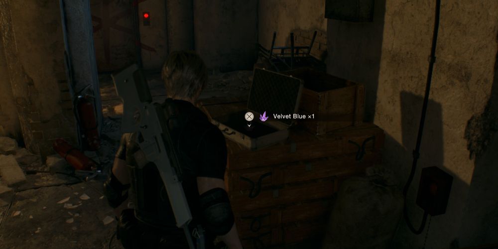 Leon Kennedy finds a Velvet Blue crystal inside a briefcase in Resident Evil 4 Remake
