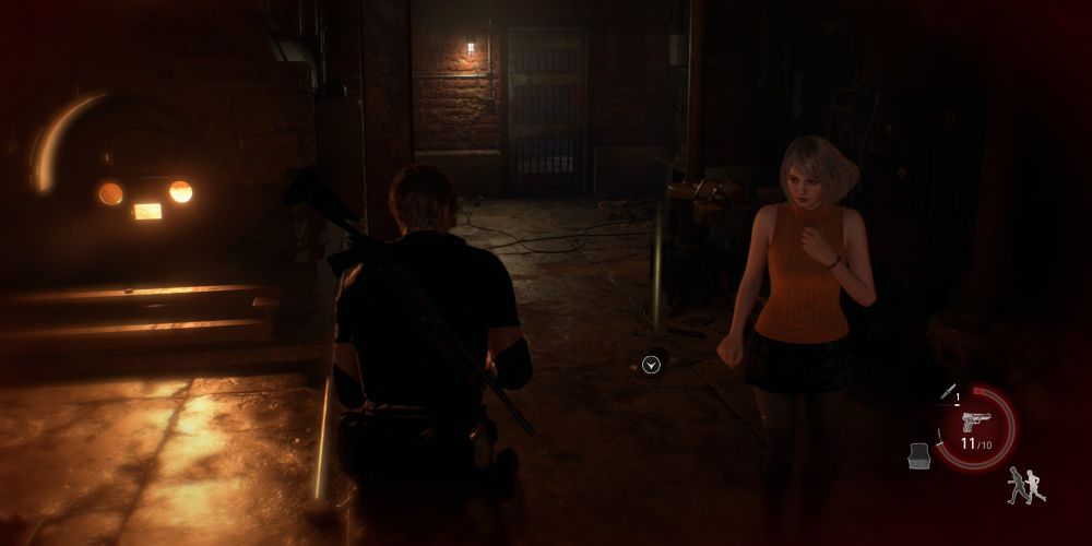 leon kennedy and ashley graham in the waste treatment plant in resident evil 4 remake