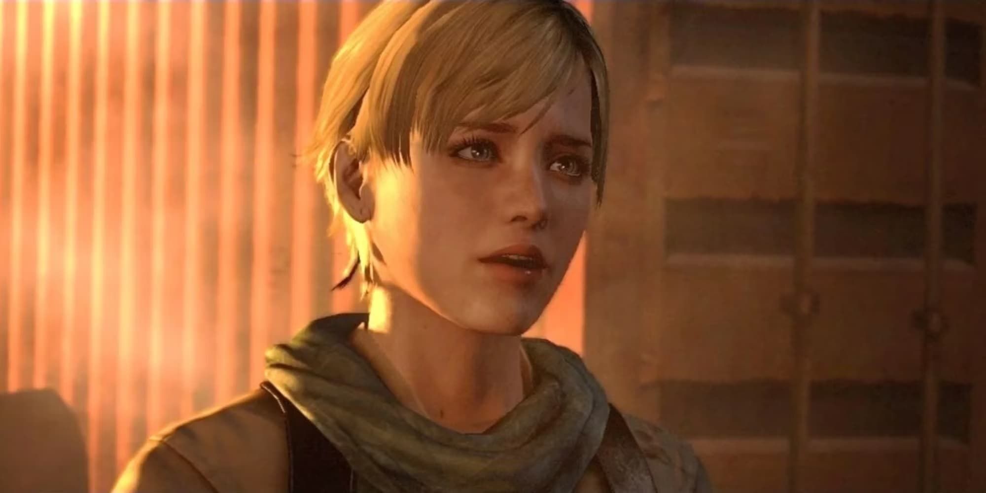 Sherry Birkin talks with a distressed expression in Resident Evil 6