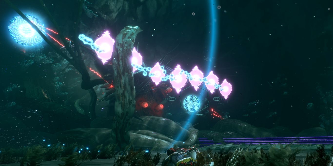 Returnal Ophion Boss Spawning Blue Orbs