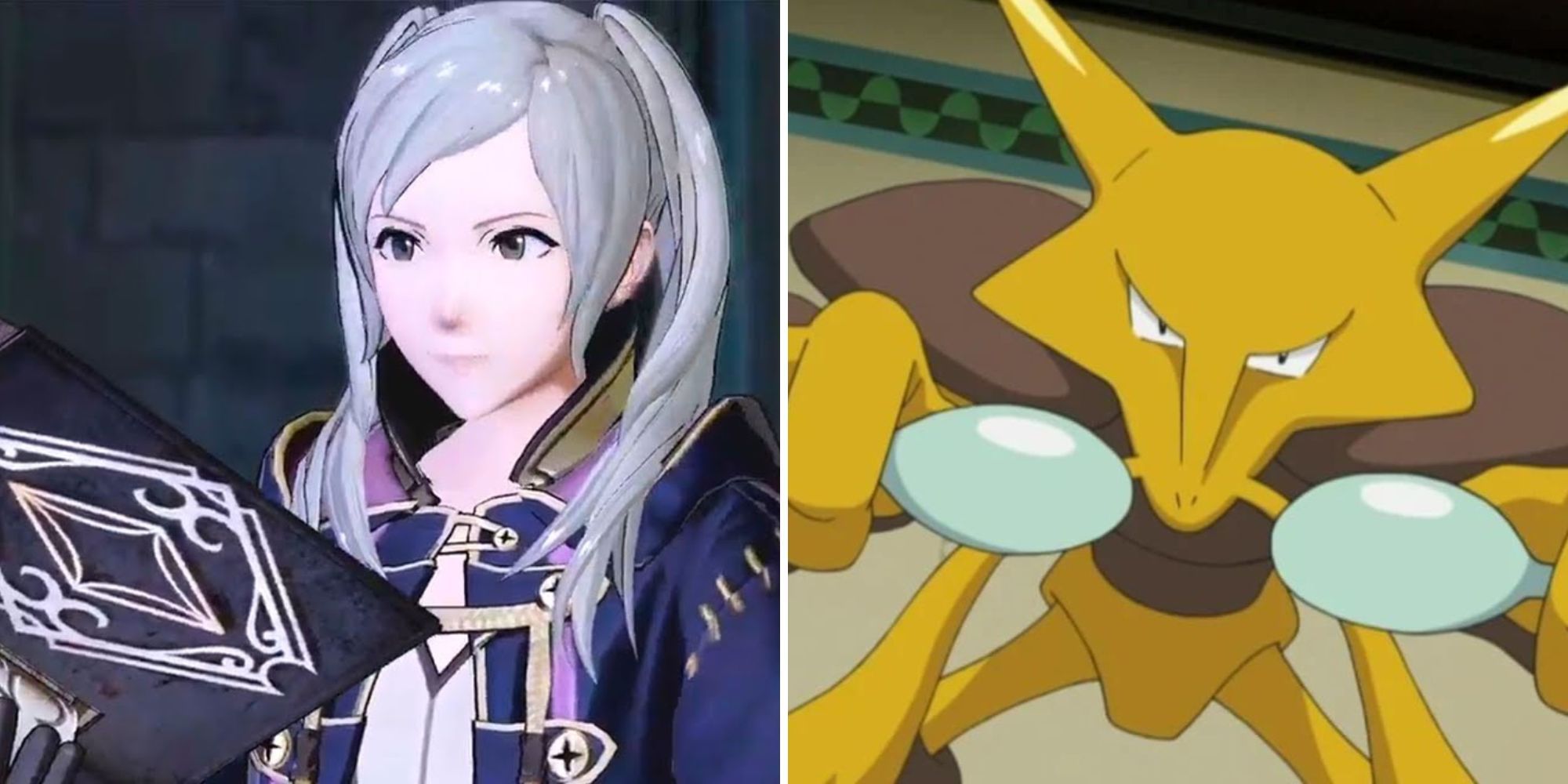 Robin holds a tome and Alakazam holds two spoons