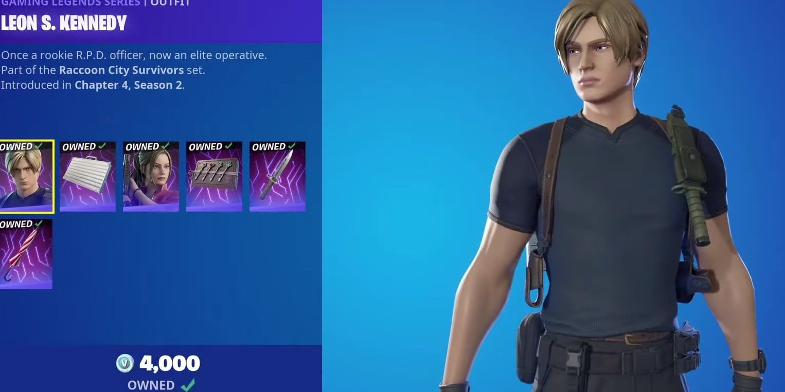 Resident Evil's Leon Kennedy popping up as a purchasable crossover character in the Fortnite shop.