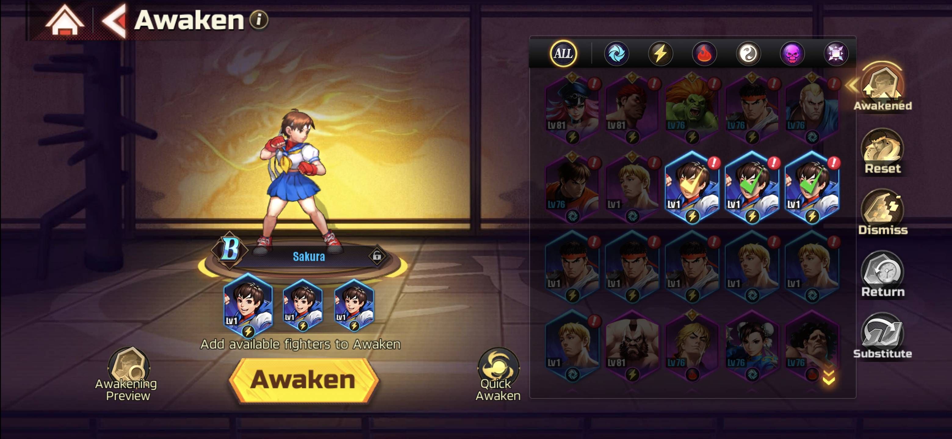 Street Fighter: Duel's Awaken screen reveals that Sakura is about to be improved.