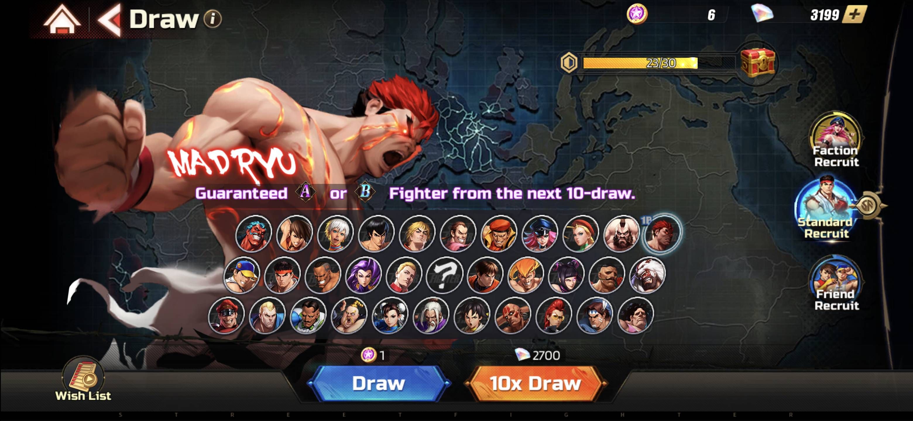 Street Fighter: Dull's fighter draw screen highlights Mad Ryu