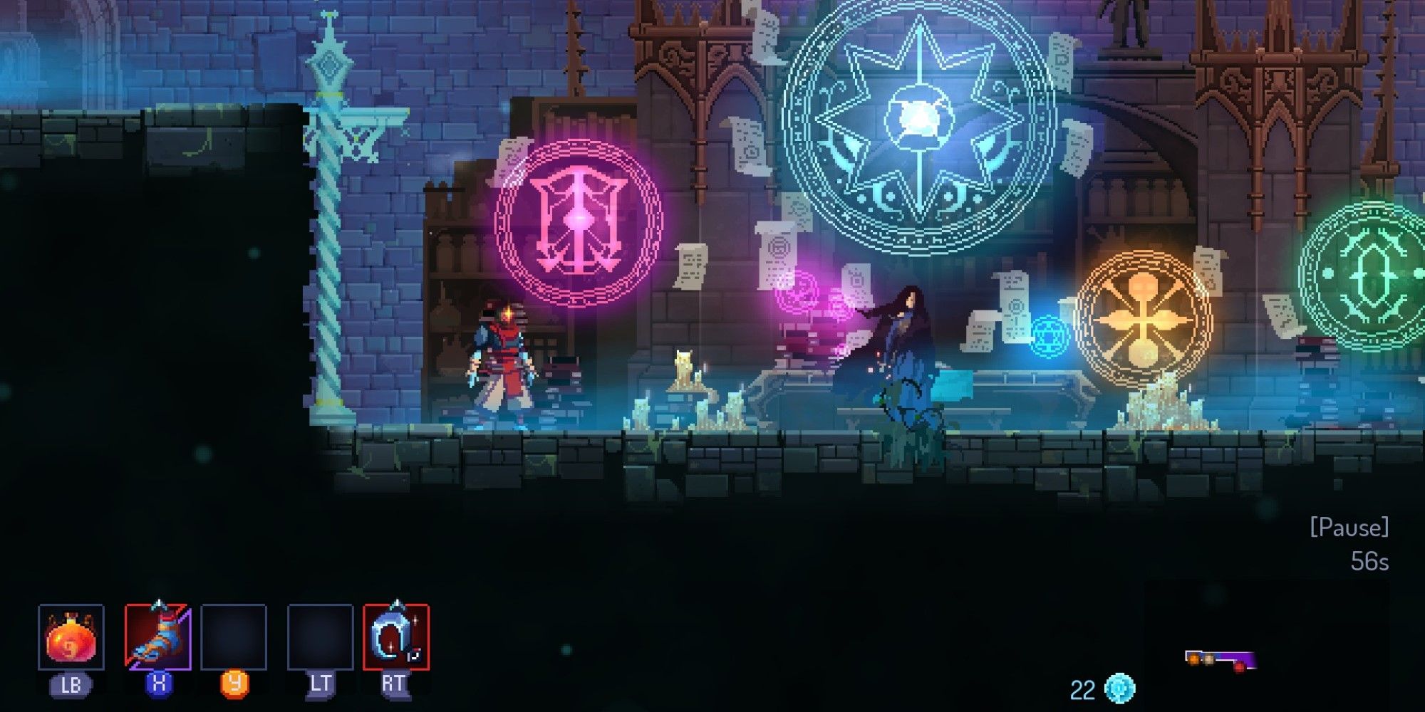 A screenshot from Dead Cells: Return to Castlevania showing Shanoa in place of The Collector.