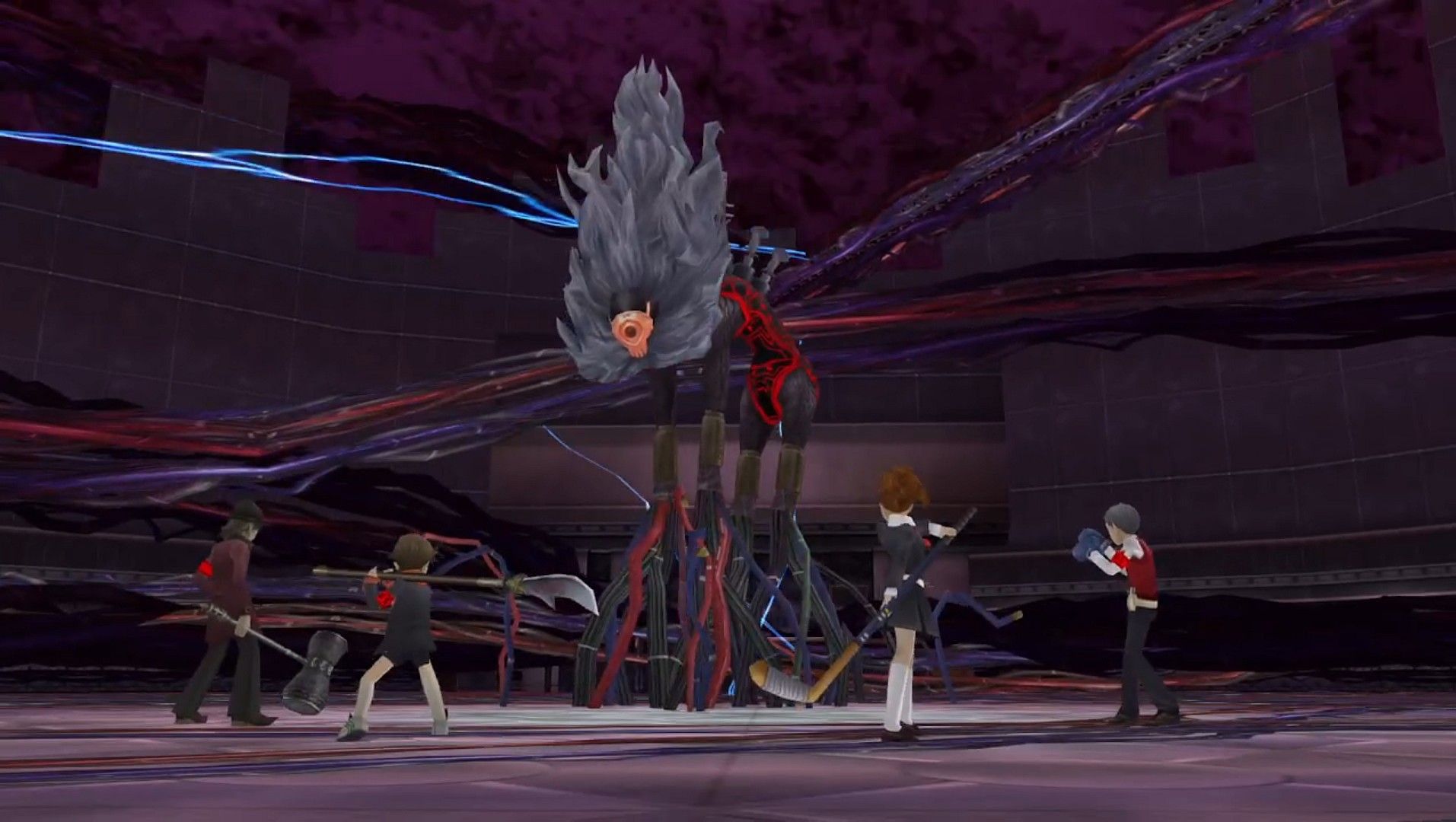 Синдзиро, Кен, главная героиня, и Акихико собираются сразиться с отшельником арканы в Persona 3 Portable