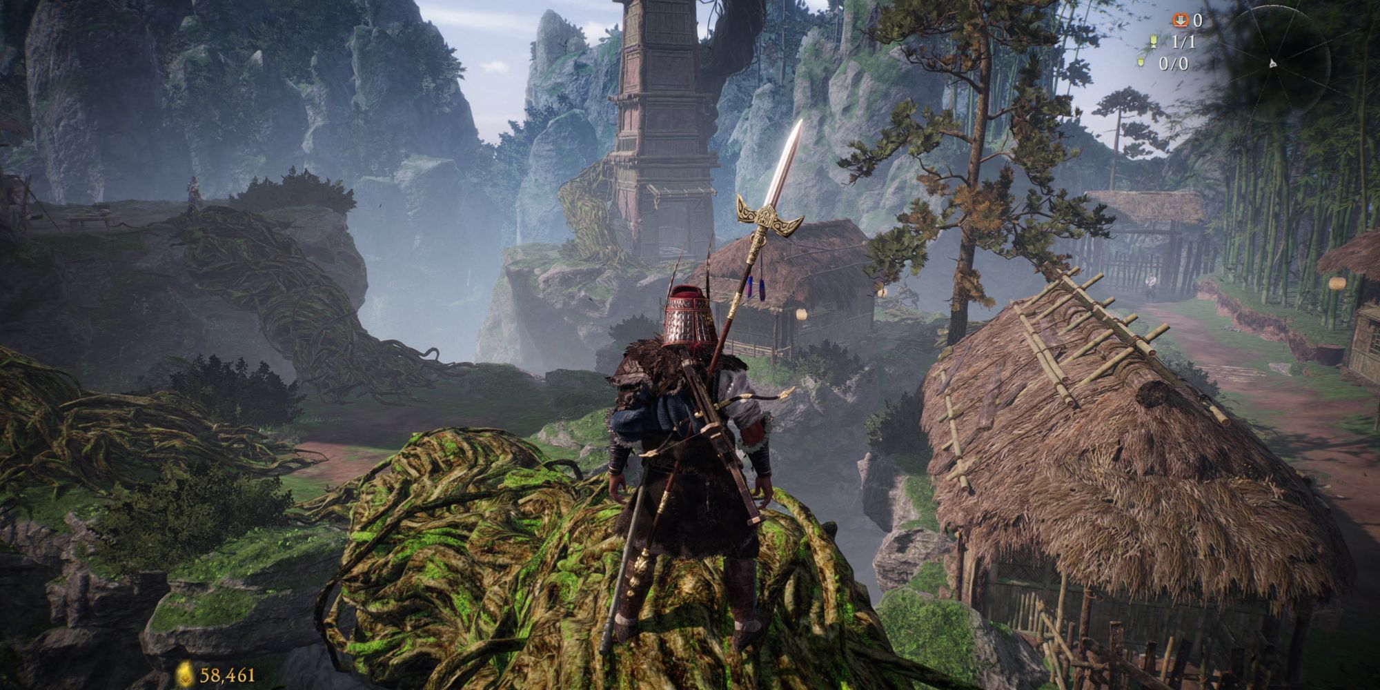 Protagonist looking out across the Hidden Village landscape in Wo Long
