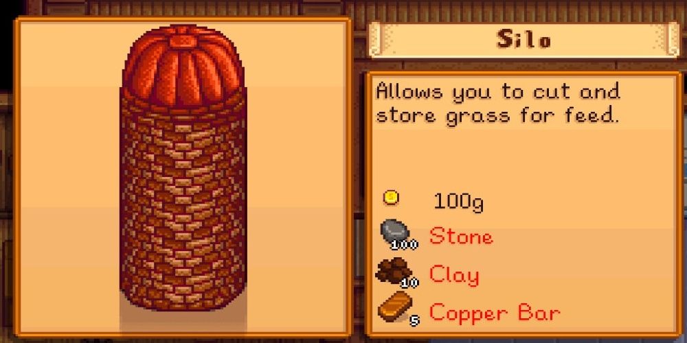 The displayed cost of building a silo in Stardew Valley the video game