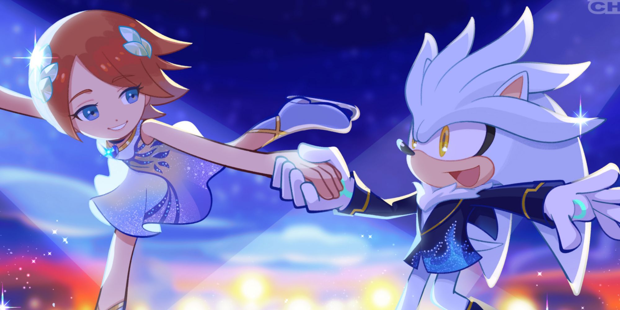 Silver the Hedgehog and Elise ice skating