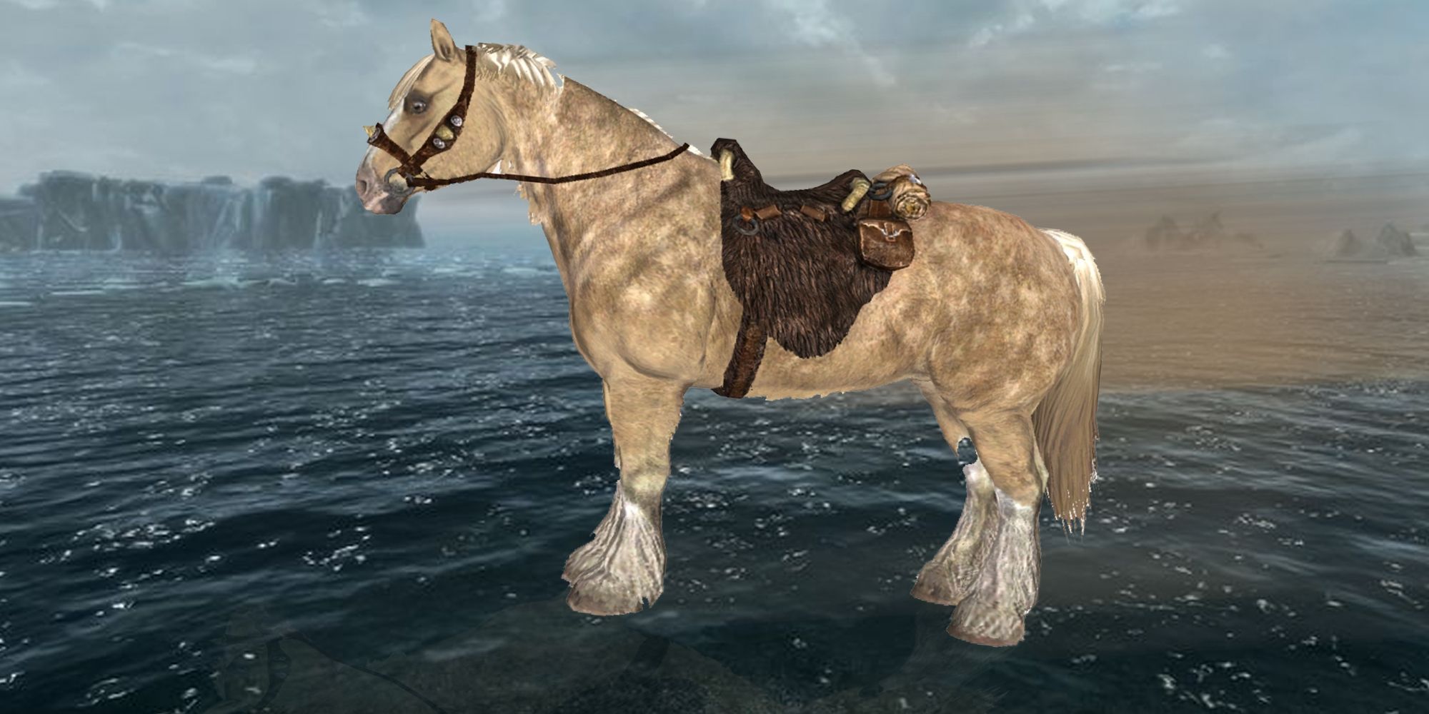 Skyrim horse zooming on the ocean