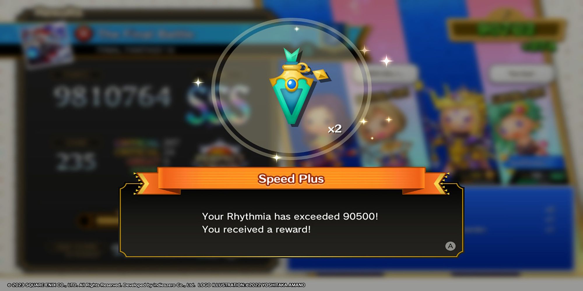 A teal vial containing the Speed Plus power-up from Theatrhythm: Final Bar Line.