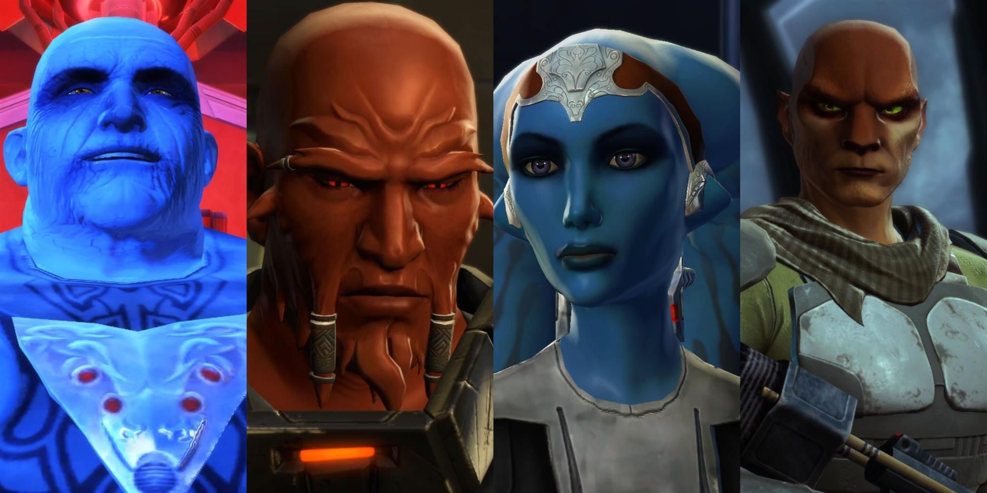 Darth Baras, Lord Scourge, Vette, and Aric Jorgan, important NPCs from Star Wars: The Old Republic