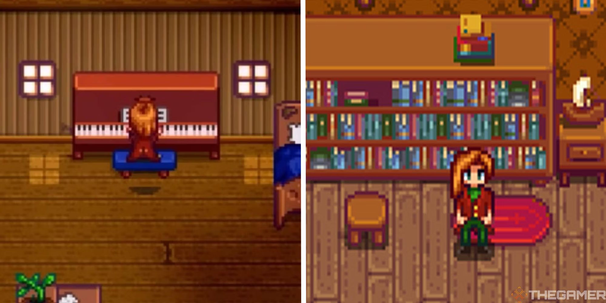 split image showing elliot playing piano next to image of elliot in spouse room