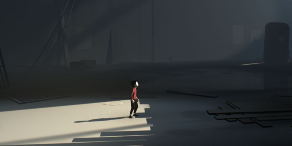 Inside protagonist staring up at a light to solve a puzzle