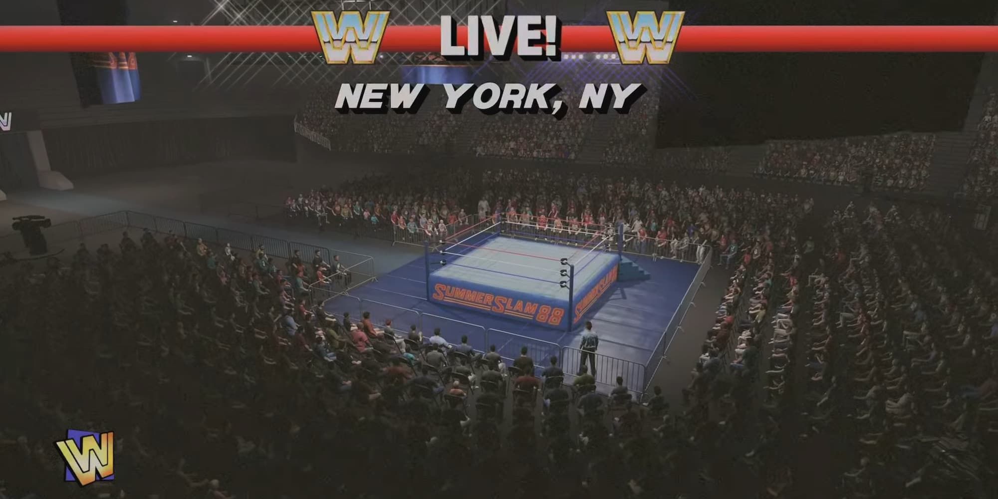 The SummerSlam 1988 arena has a grainy filter as do all classic arenas in WWE 2K23.