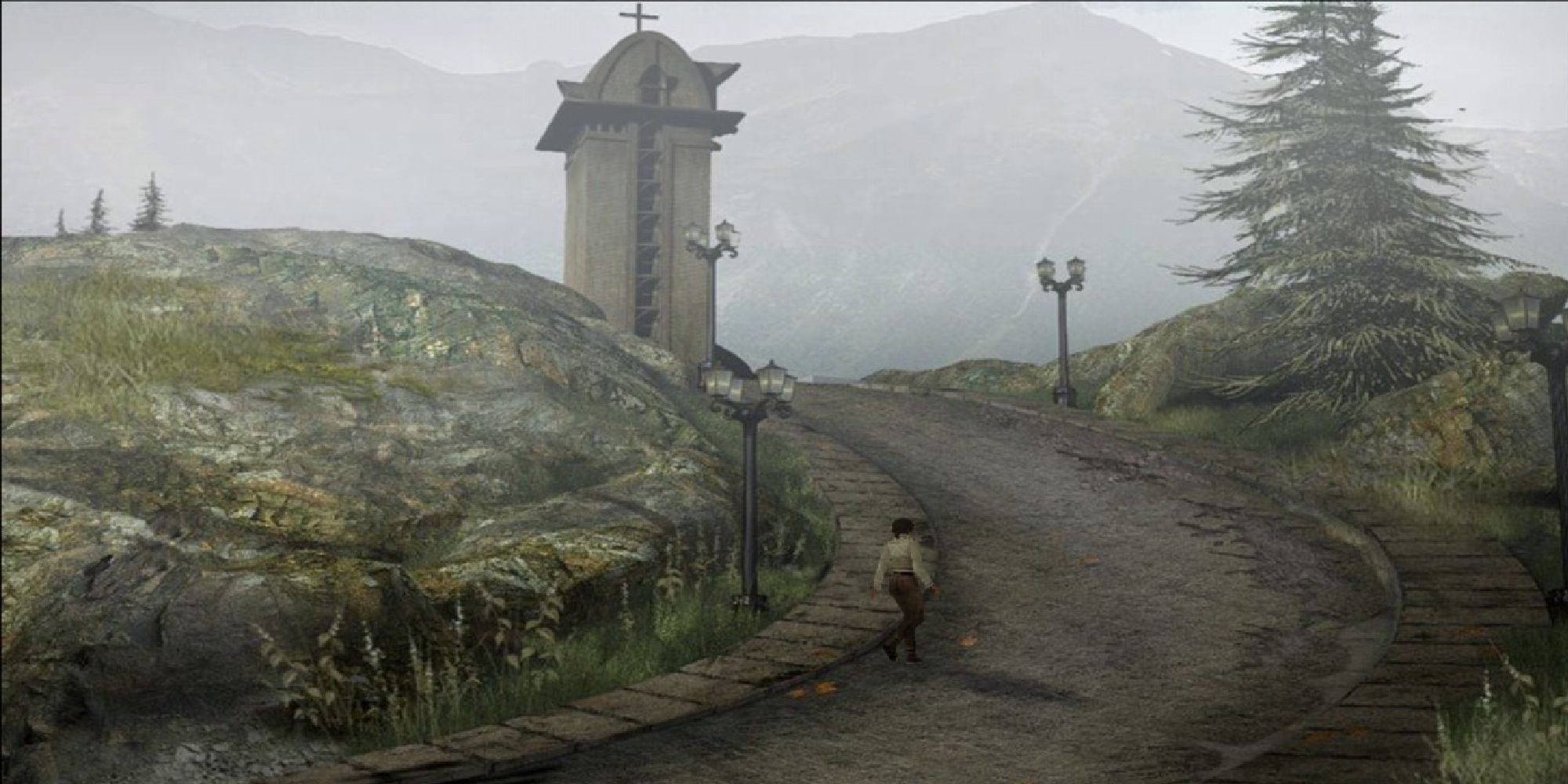 syberia complete collection gameplay showing player walking to tower