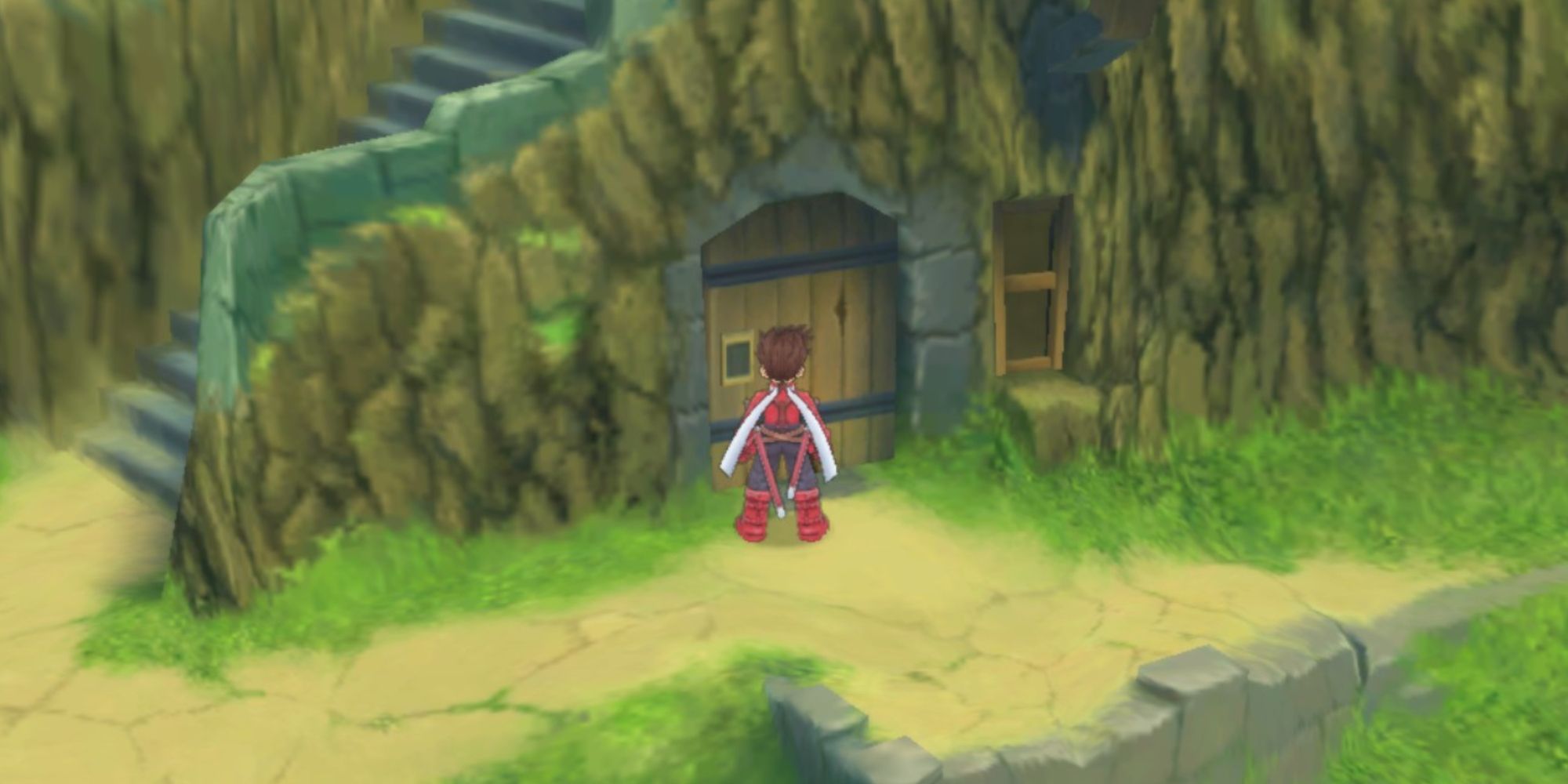 Lloyd approaching the door to Harley's House in Asgard, a city found in Tales of Symphonia Remastered