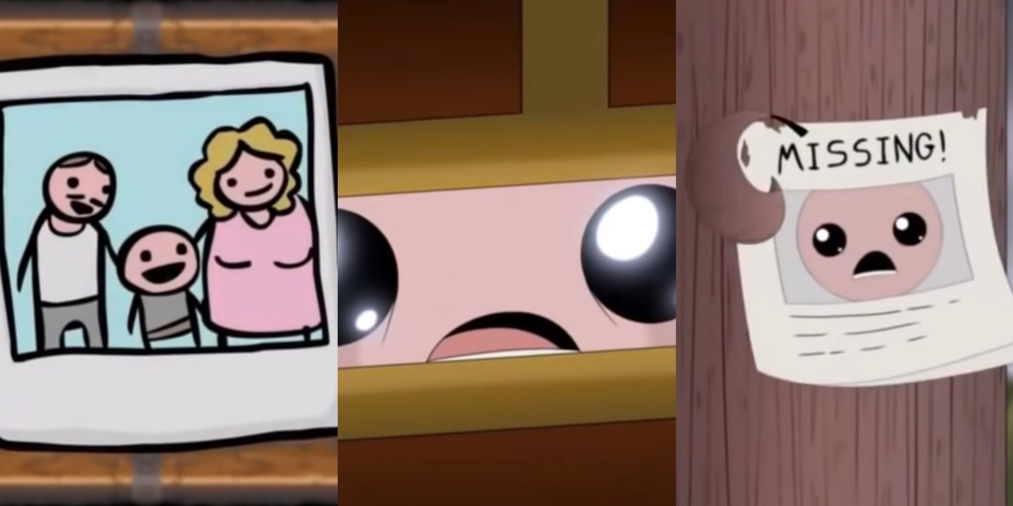 The Binding of Isaac Ending - A polaroid of the family happy together, Isaac looking in the chest, and the missing poster