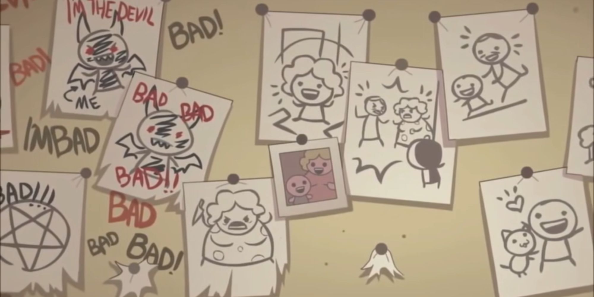 The Binding of Isaac Ending - Wall filled with drawings and scribbles