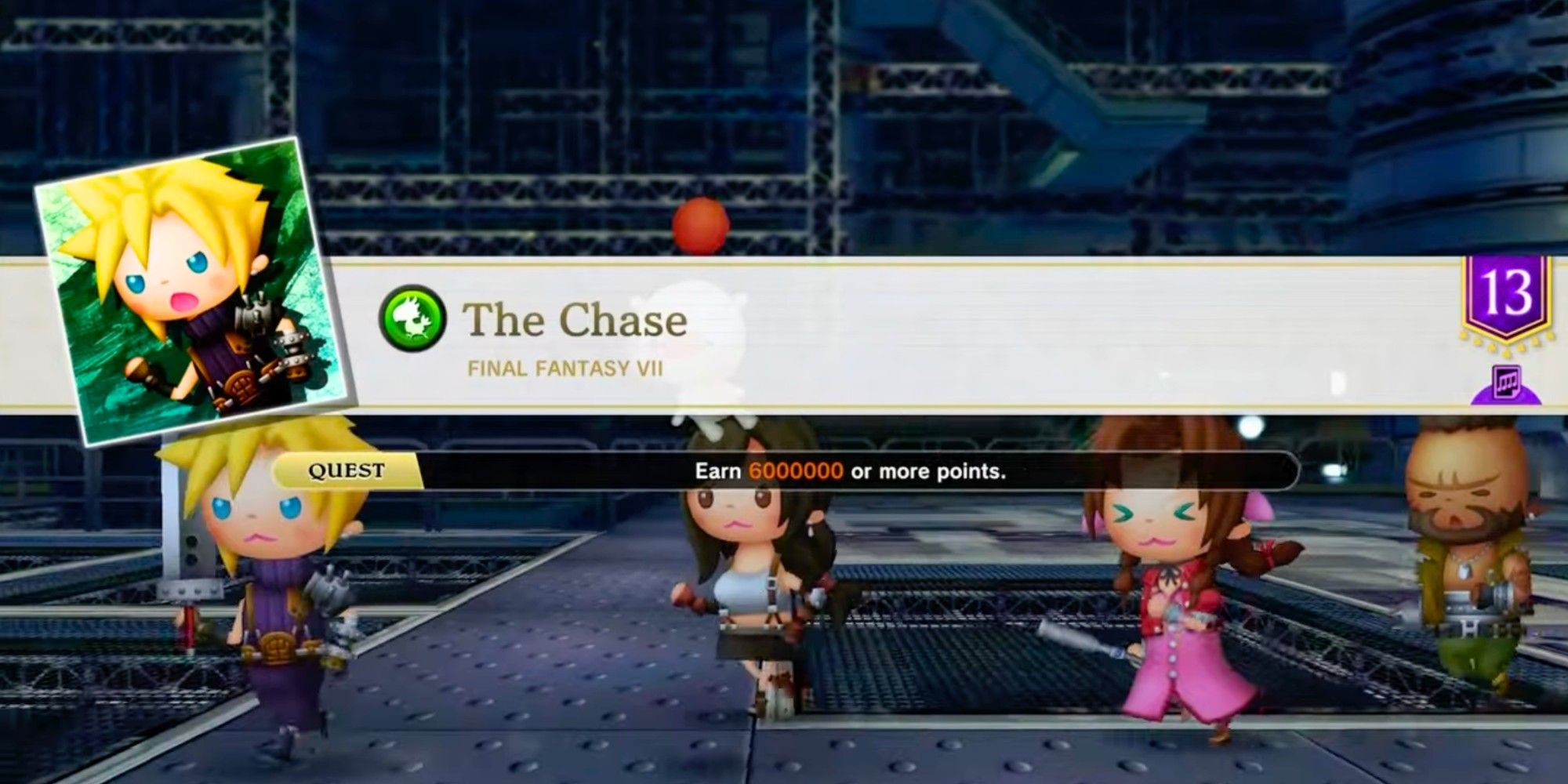 Cloud, Tifa, Aerith, and Barret are behind the title onscreen against an industrial setting
