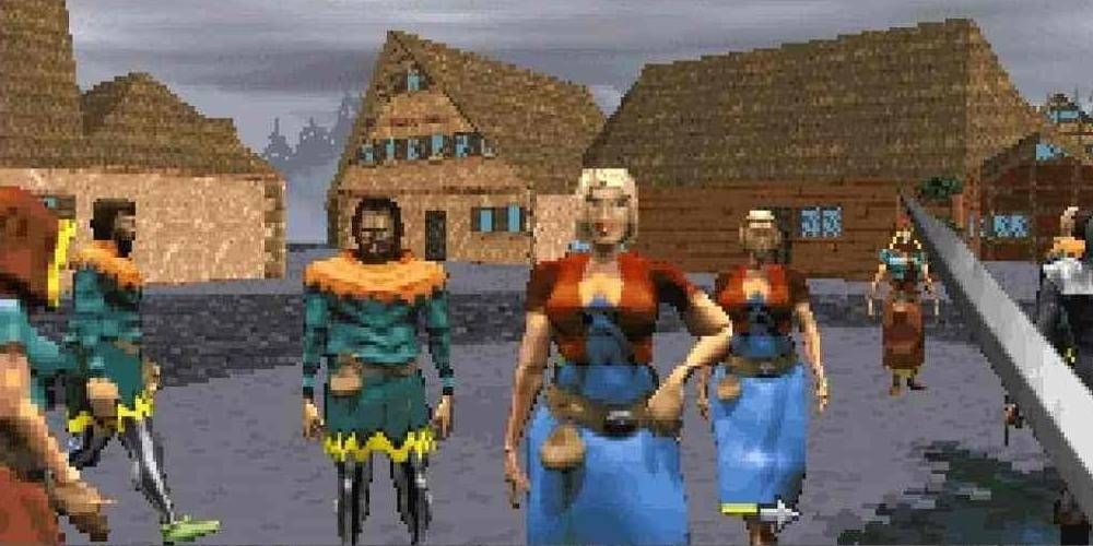 A group of villagers in The Elder Scrolls 2: Daggerfall