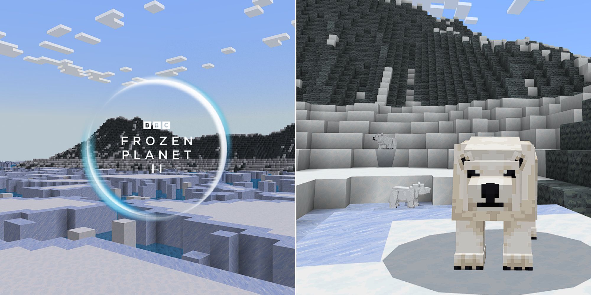 The Opening Cutscene And A Polar Bear With Their Cubs In The Minecraft Adventure Map Frozen Planet 2