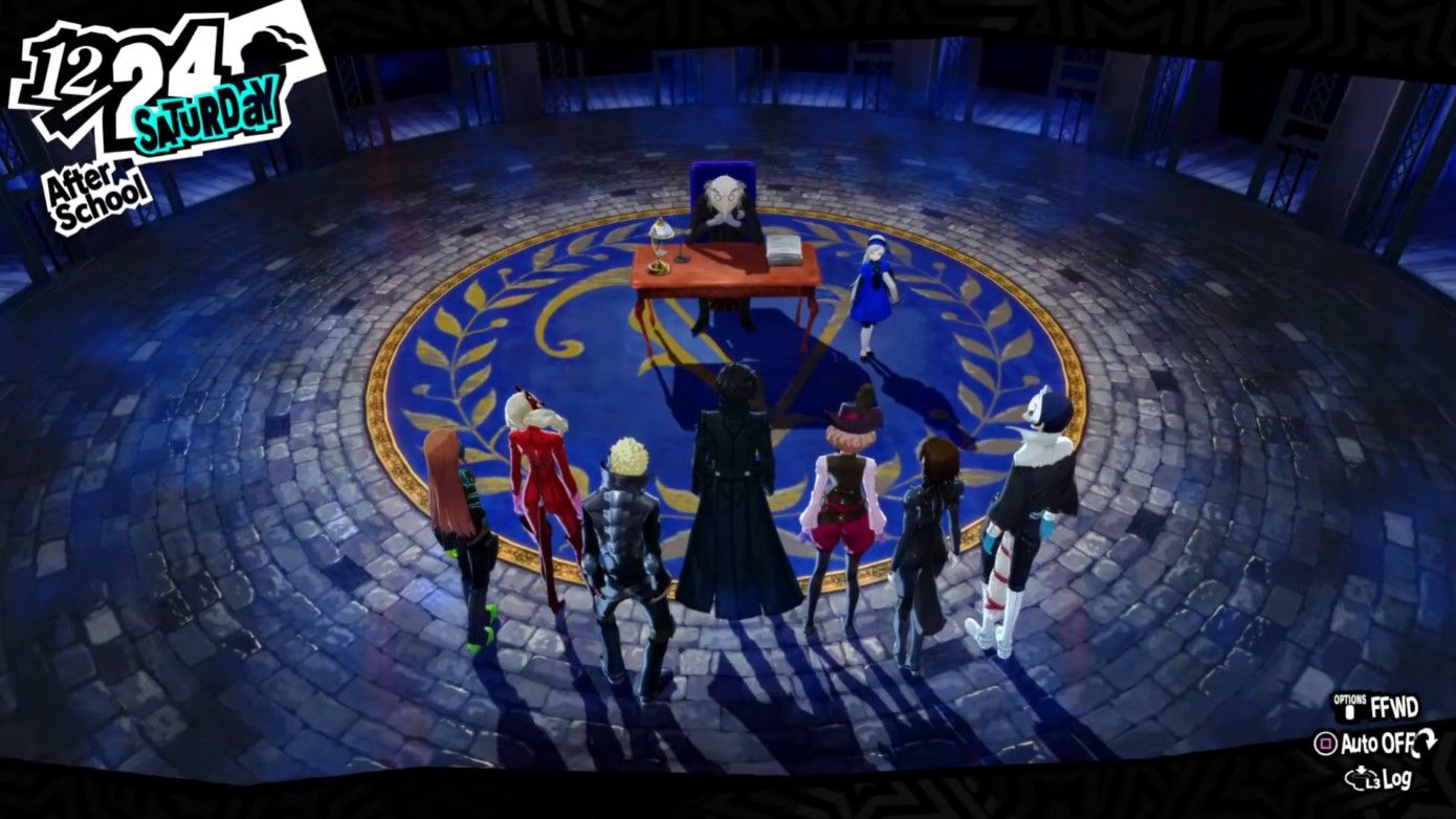 The Phantom Thieves gathered in the Velvet Room in Persona 5 Royal.