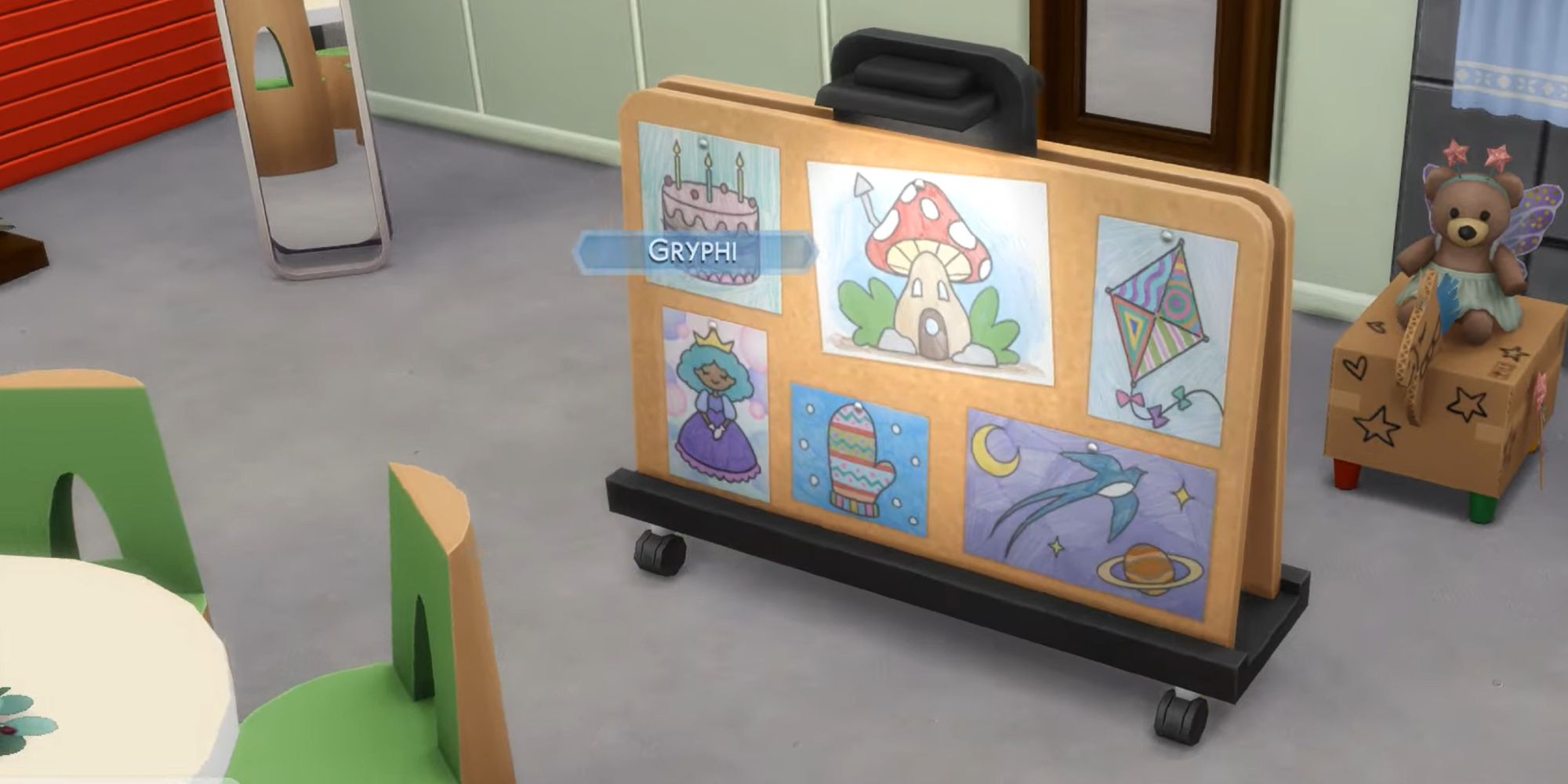 A bunch of children's art in The Sims 4, one of which references Final Fantasy 14.