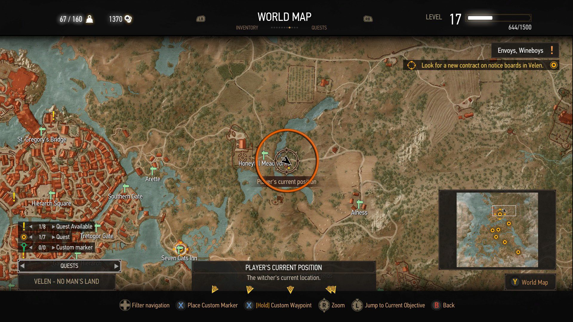 An annotated map of The Witcher 3 showing where the quest can start.