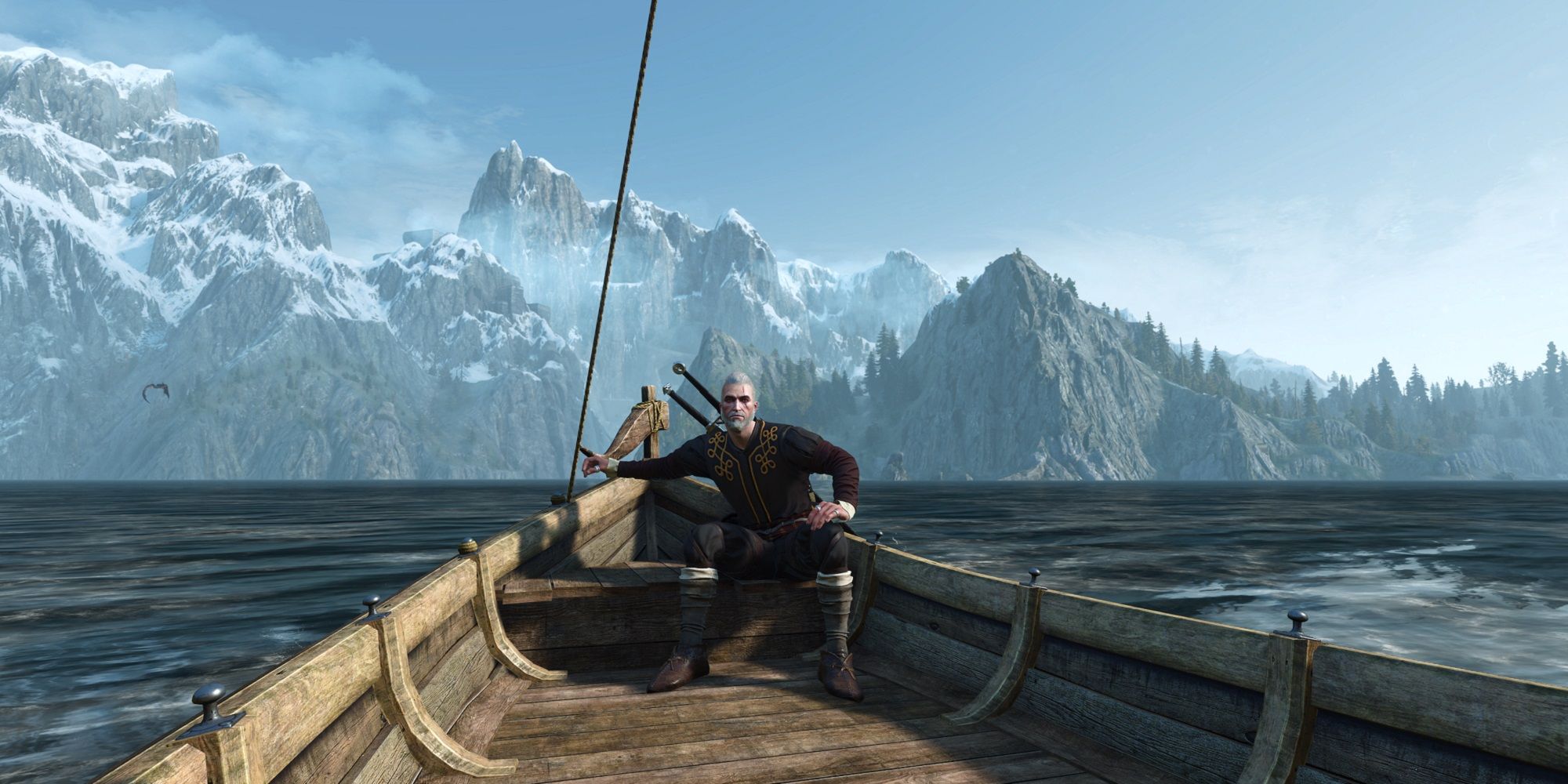 The Witcher 3 Geralt sailing in Skellige
