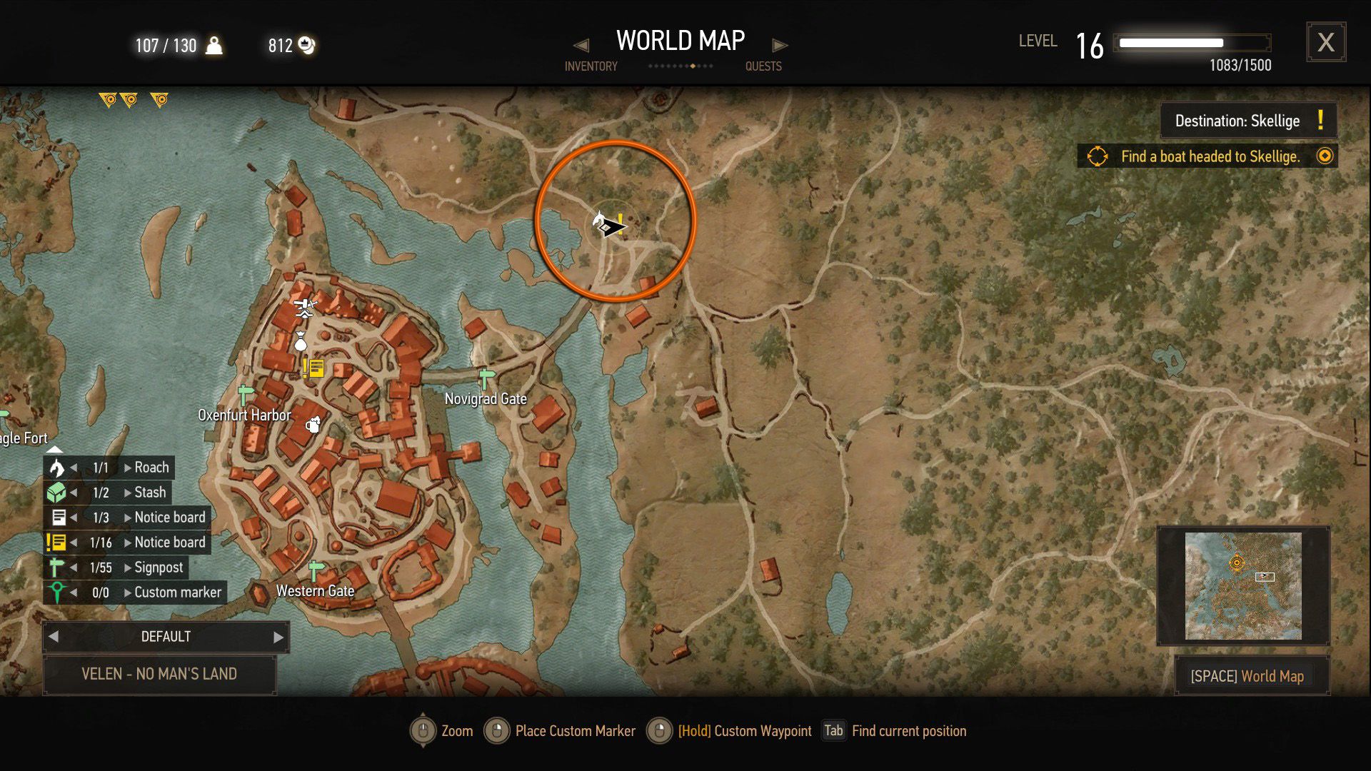An annotated screenshot of a map in The Witcher 3, showing where the quest can start.