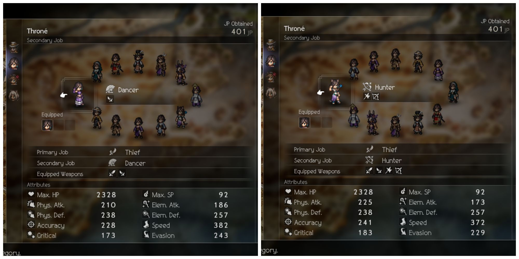 Throne Side Job Choices In Octopath Traveler 2, Dancer And Hunter
