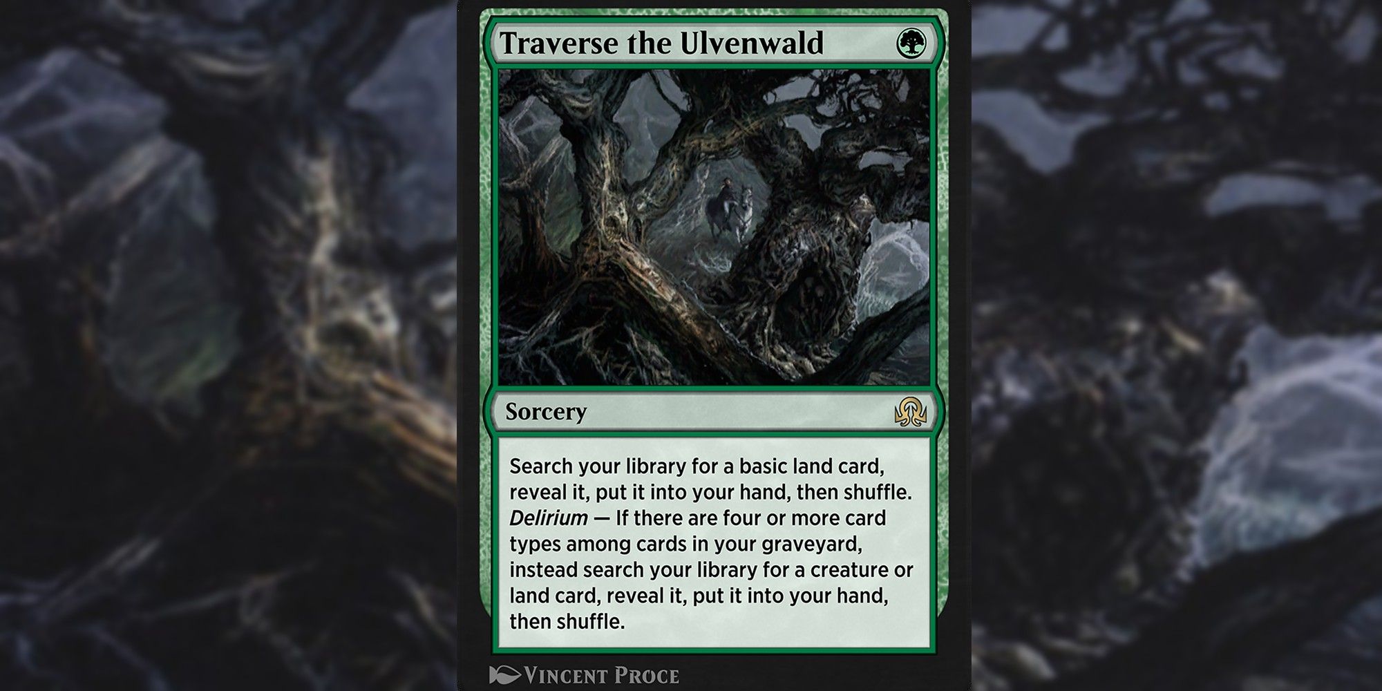 Image of the Traverse the Ulvenwald card in Magic: The Gathering, with art by Vincent Proce