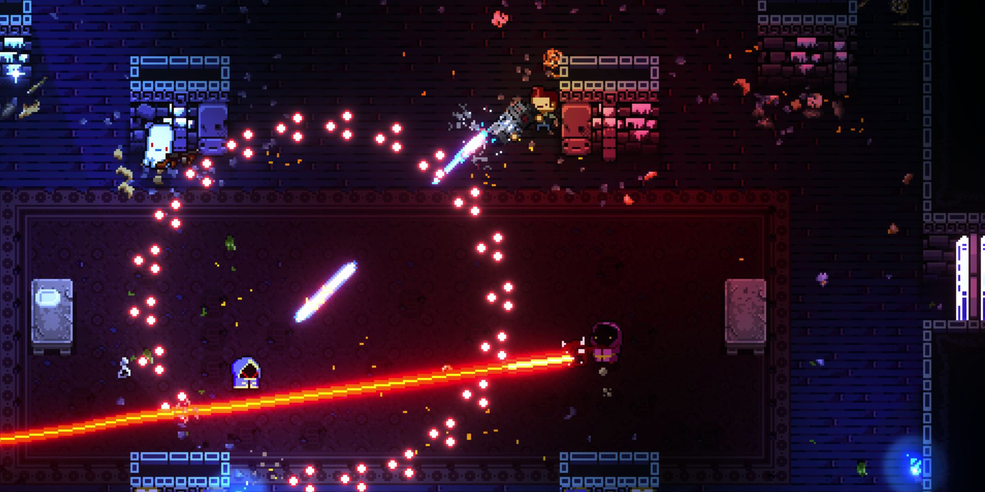 Two-player co-op with the pilot and cultist in Enter the Gungeon