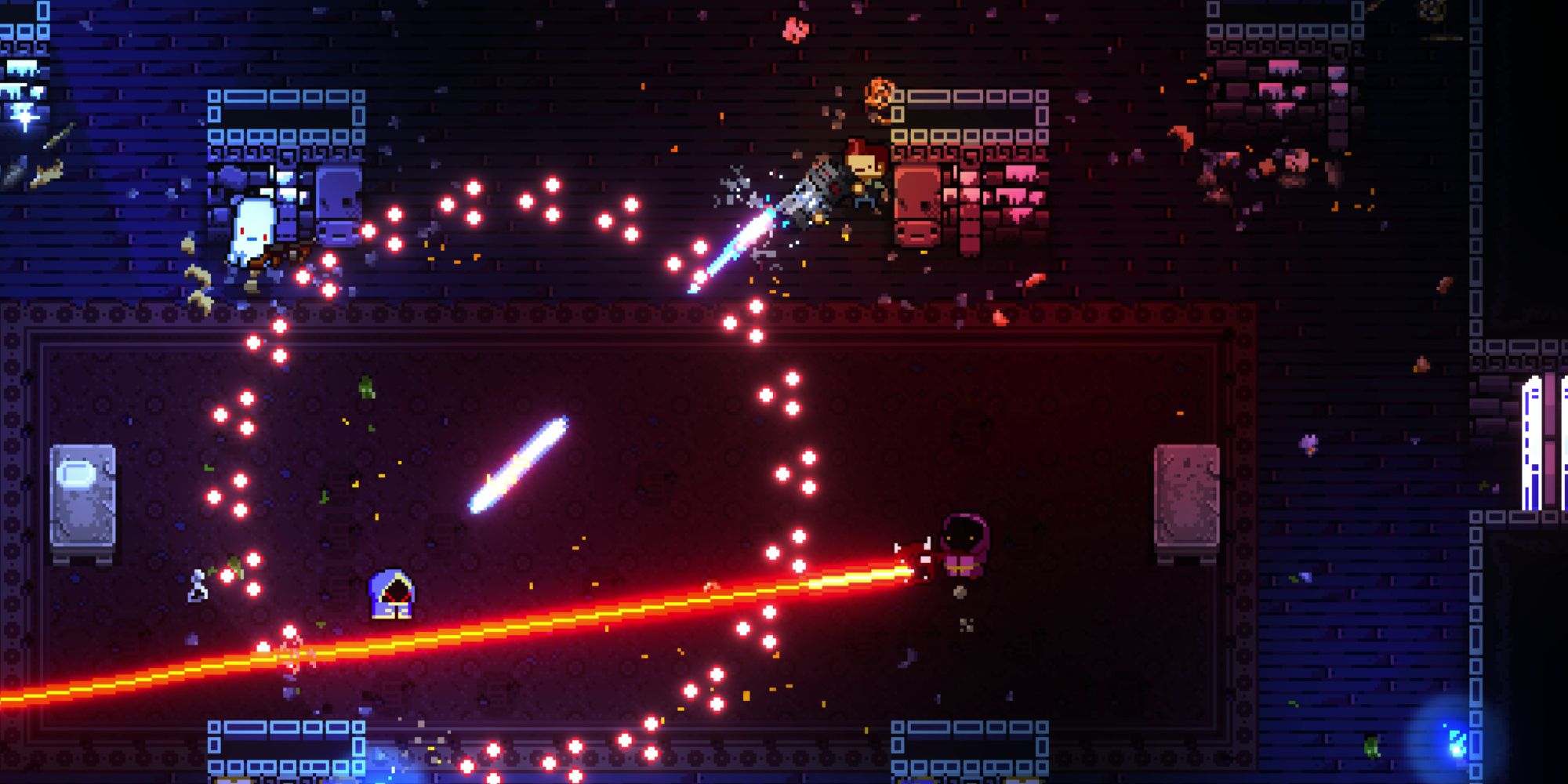 Two-player co-op with the Pilot and Cultist in Enter the Gungeon