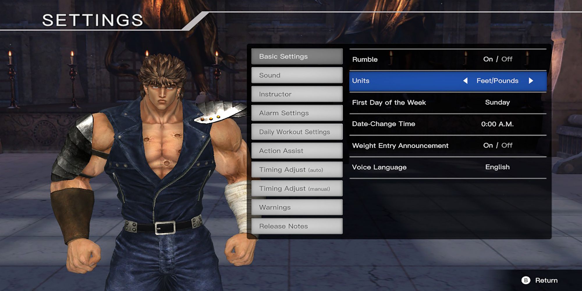 The Units settings displayed in Fitness Boxing: Fist Of The North Star.